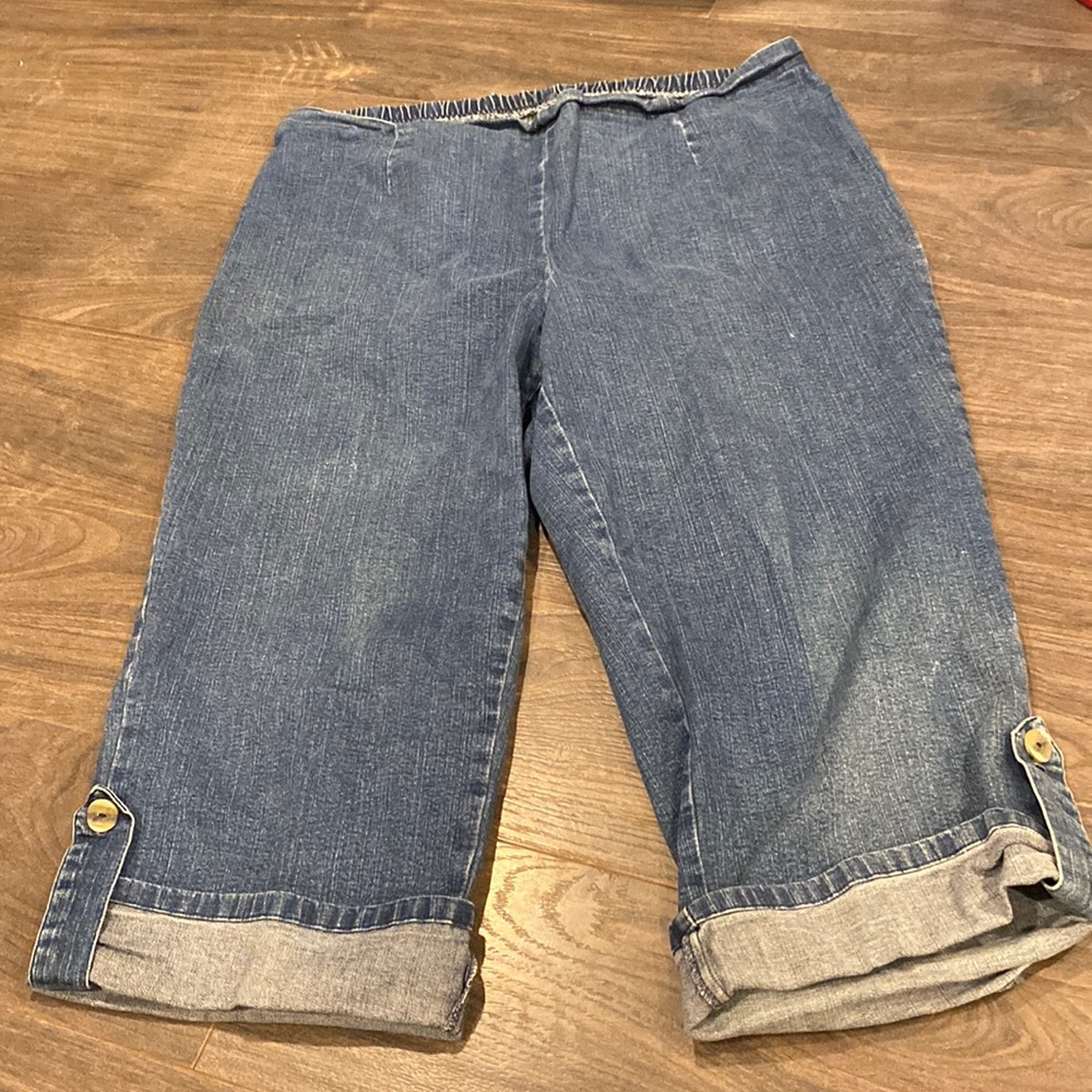 🩳Capris denim stretch jean comfortable elastic waistband wide leg cuffed 18/20